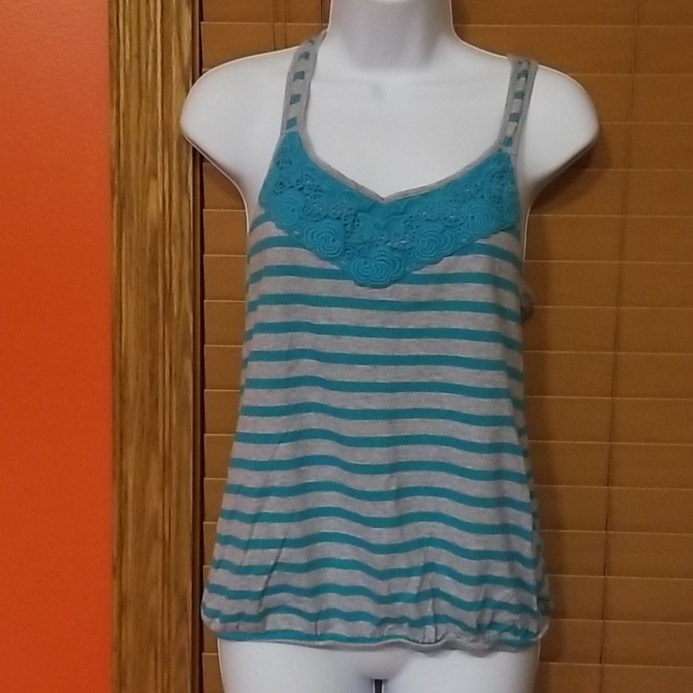 🔮🔥3 for $15.🔥So Striped Tank Grey & Bluer